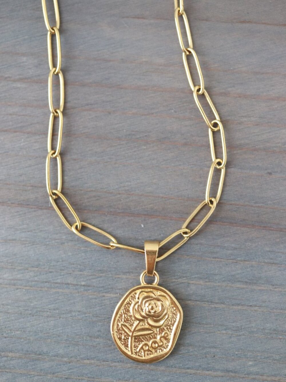 Rose Irregular Shape Pendant Reversible Style Necklace 18k Gold Plated Stainless